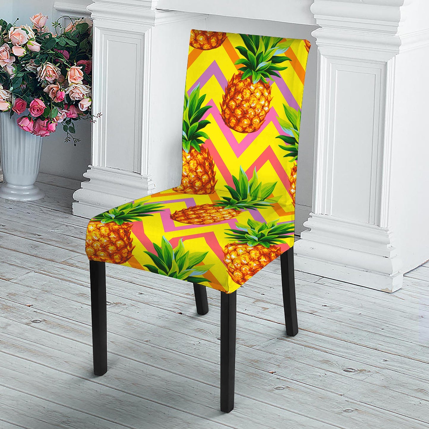Pastel Zig Zag Pineapple Pattern Print Dining Chair Slipcover