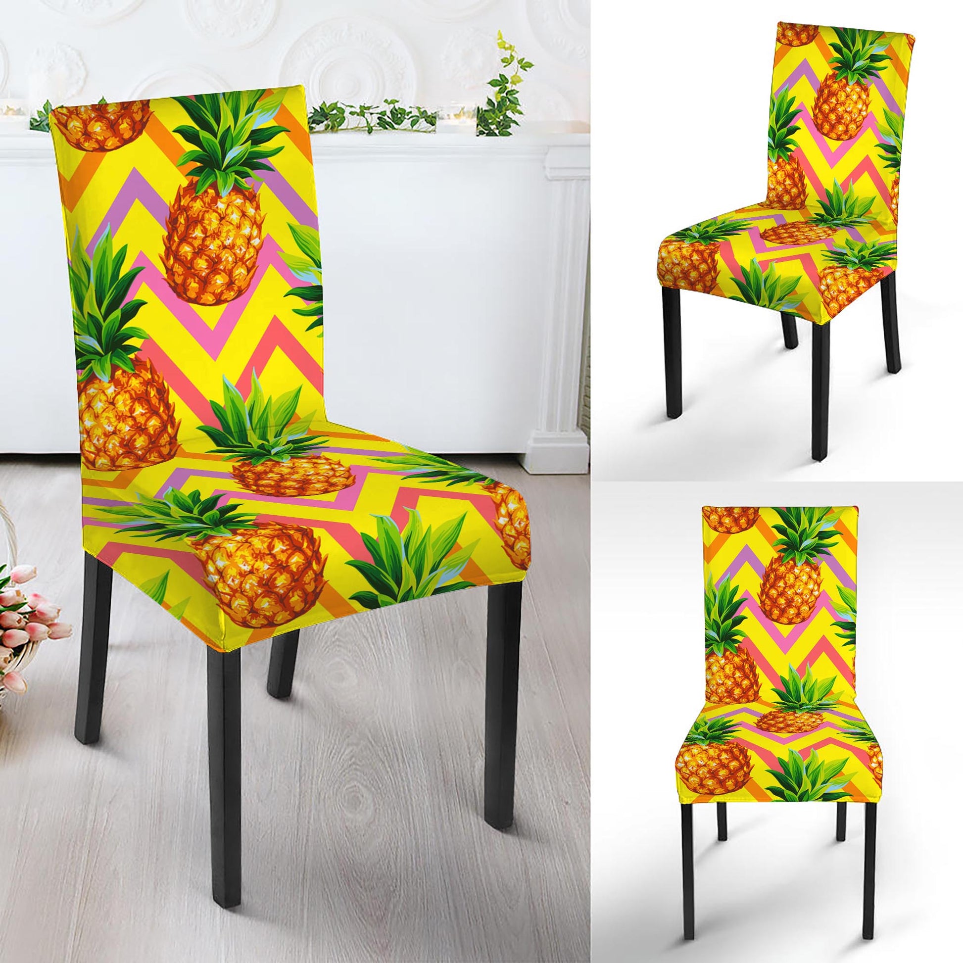 Pastel Zig Zag Pineapple Pattern Print Dining Chair Slipcover