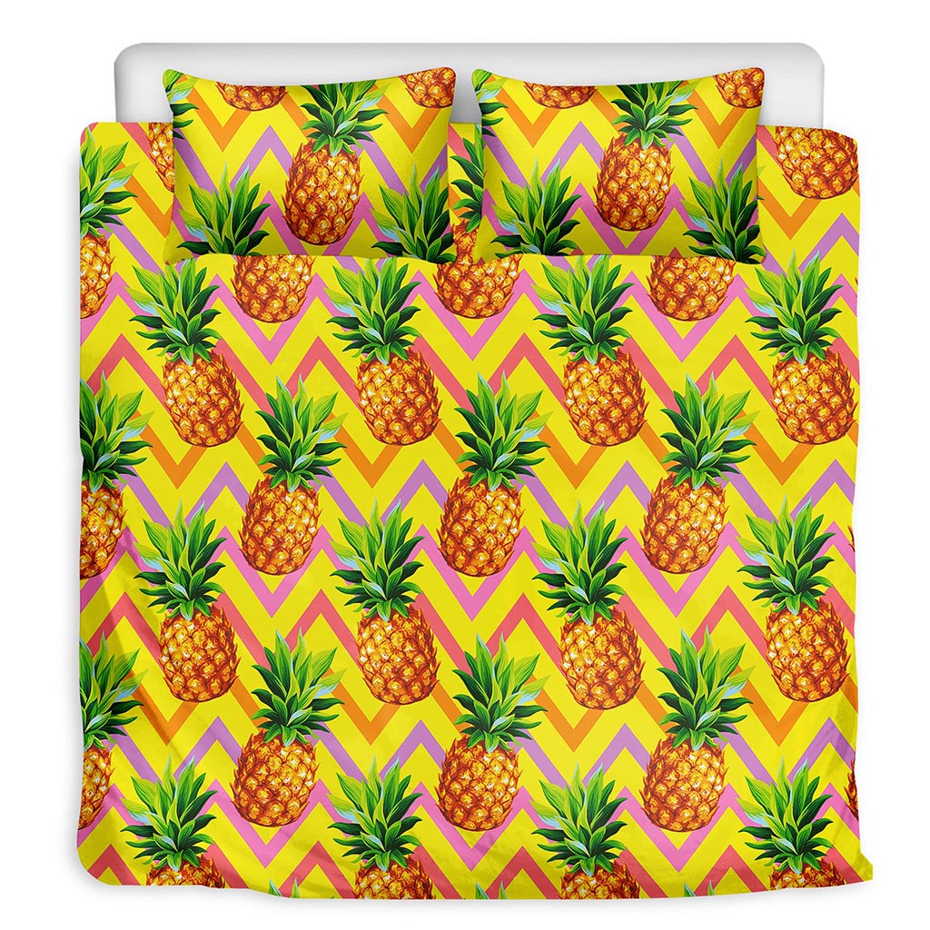 Pastel Zig Zag Pineapple Pattern Print Duvet Cover Bedding Set