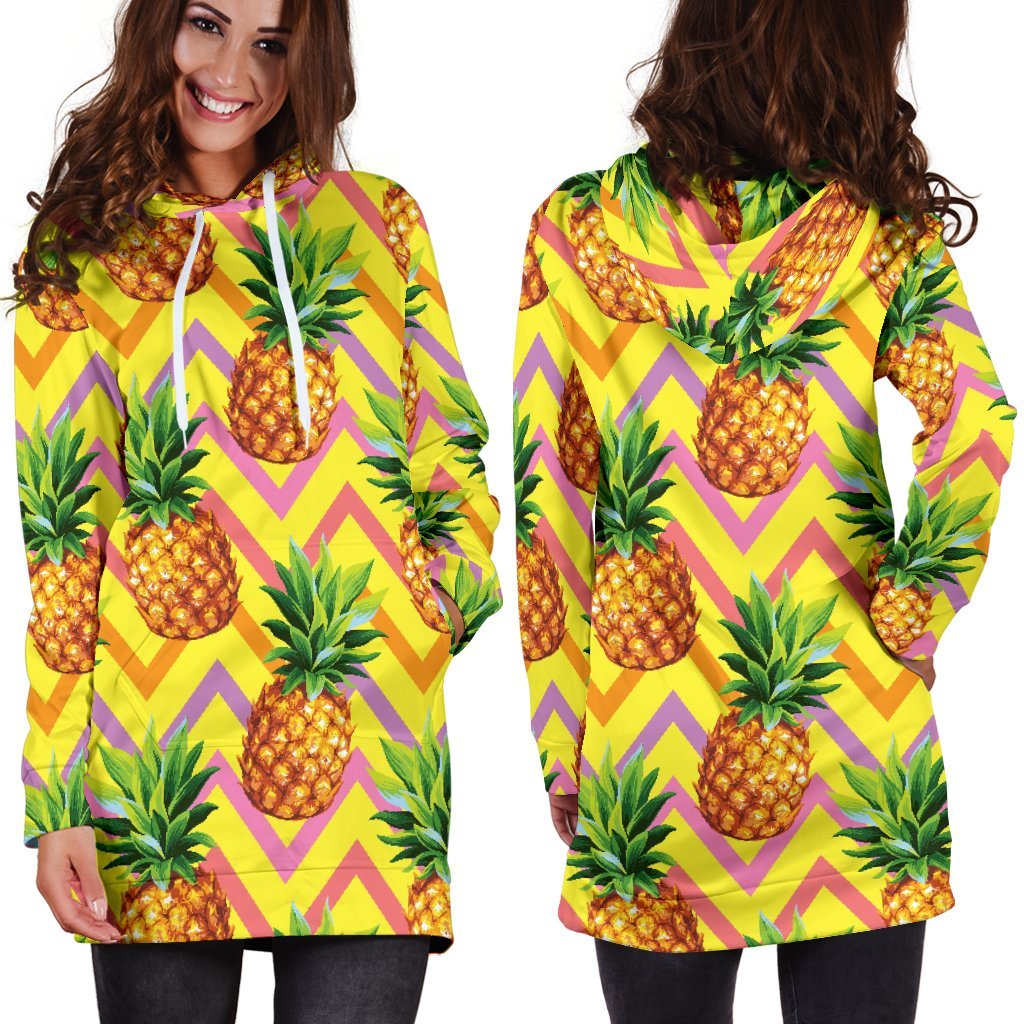 Pastel Zig Zag Pineapple Pattern Print Hoodie Dress GearFrost