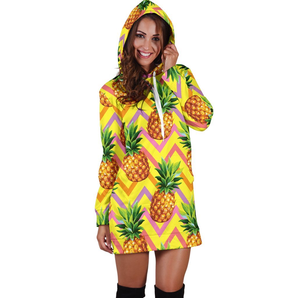 Pastel Zig Zag Pineapple Pattern Print Hoodie Dress GearFrost