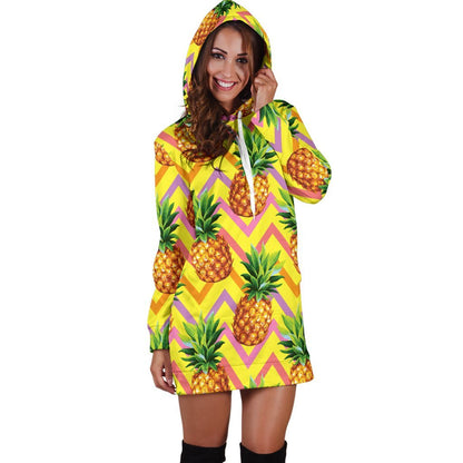 Pastel Zig Zag Pineapple Pattern Print Hoodie Dress GearFrost
