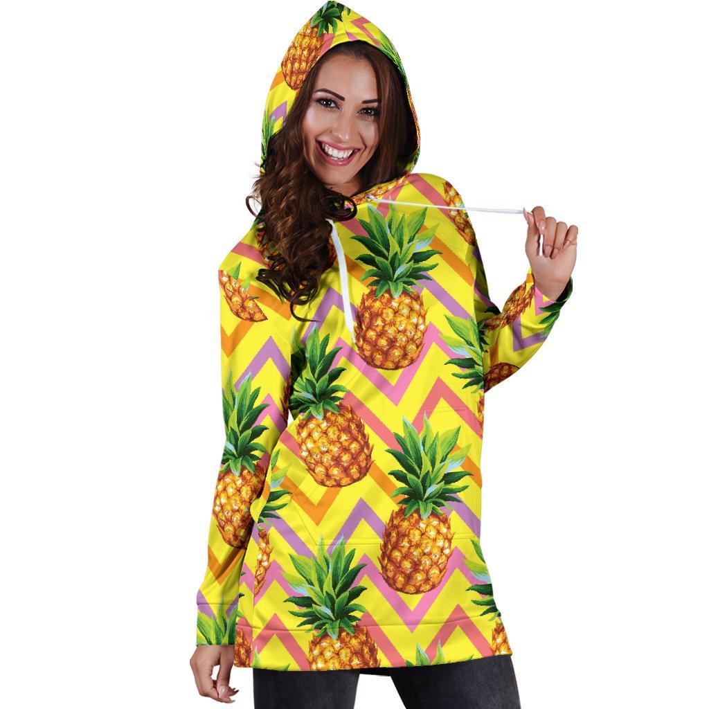 Pastel Zig Zag Pineapple Pattern Print Hoodie Dress GearFrost