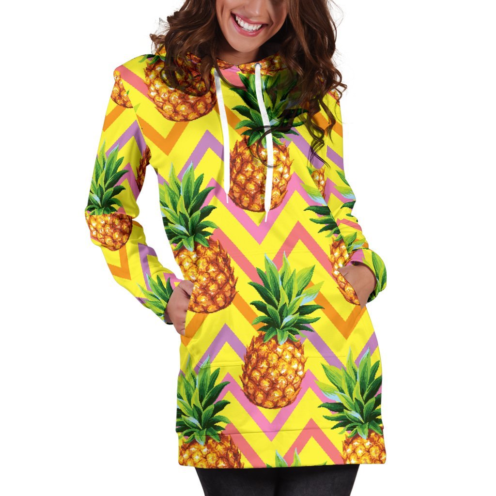 Pastel Zig Zag Pineapple Pattern Print Hoodie Dress GearFrost