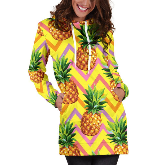 Pastel Zig Zag Pineapple Pattern Print Hoodie Dress GearFrost
