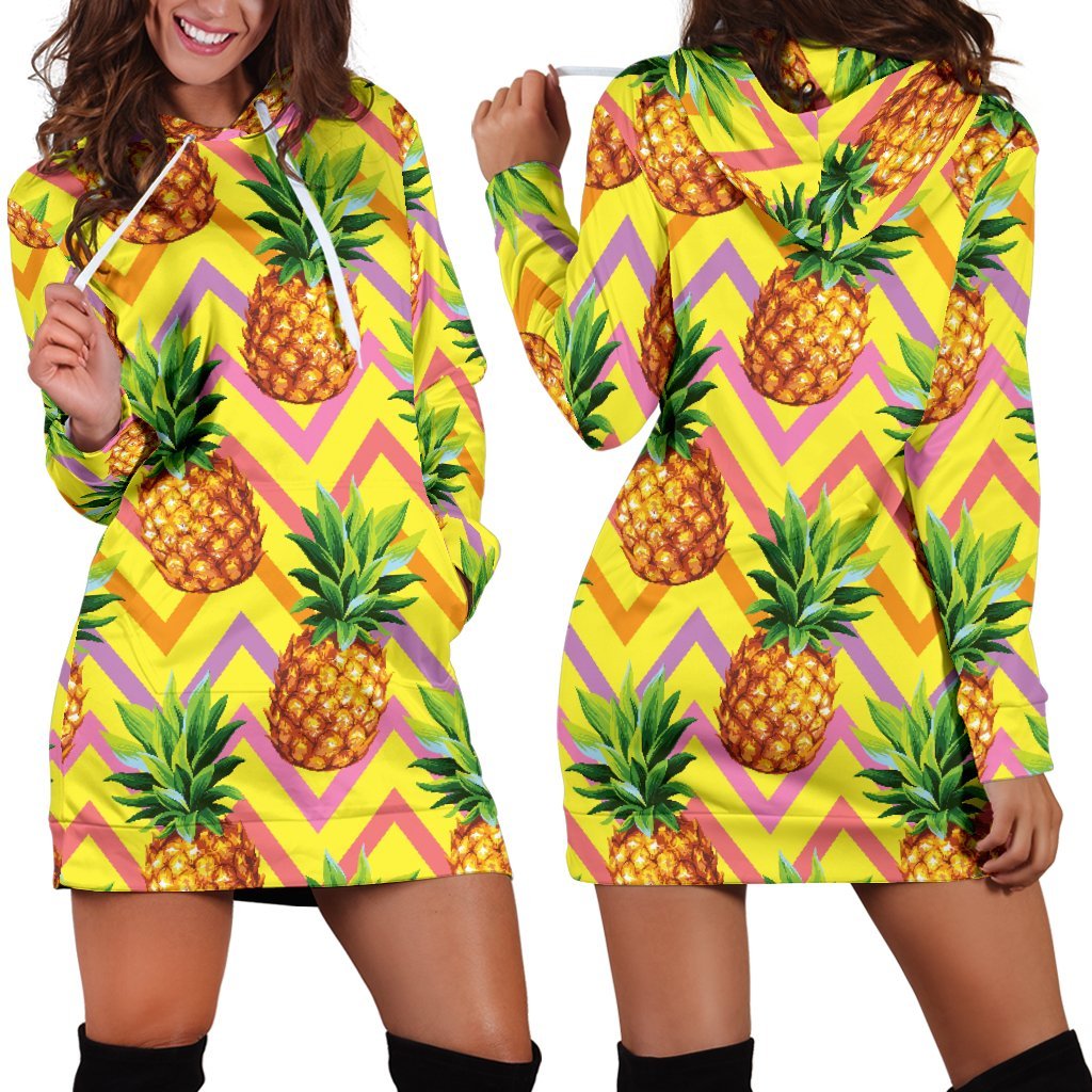 Pastel Zig Zag Pineapple Pattern Print Hoodie Dress GearFrost