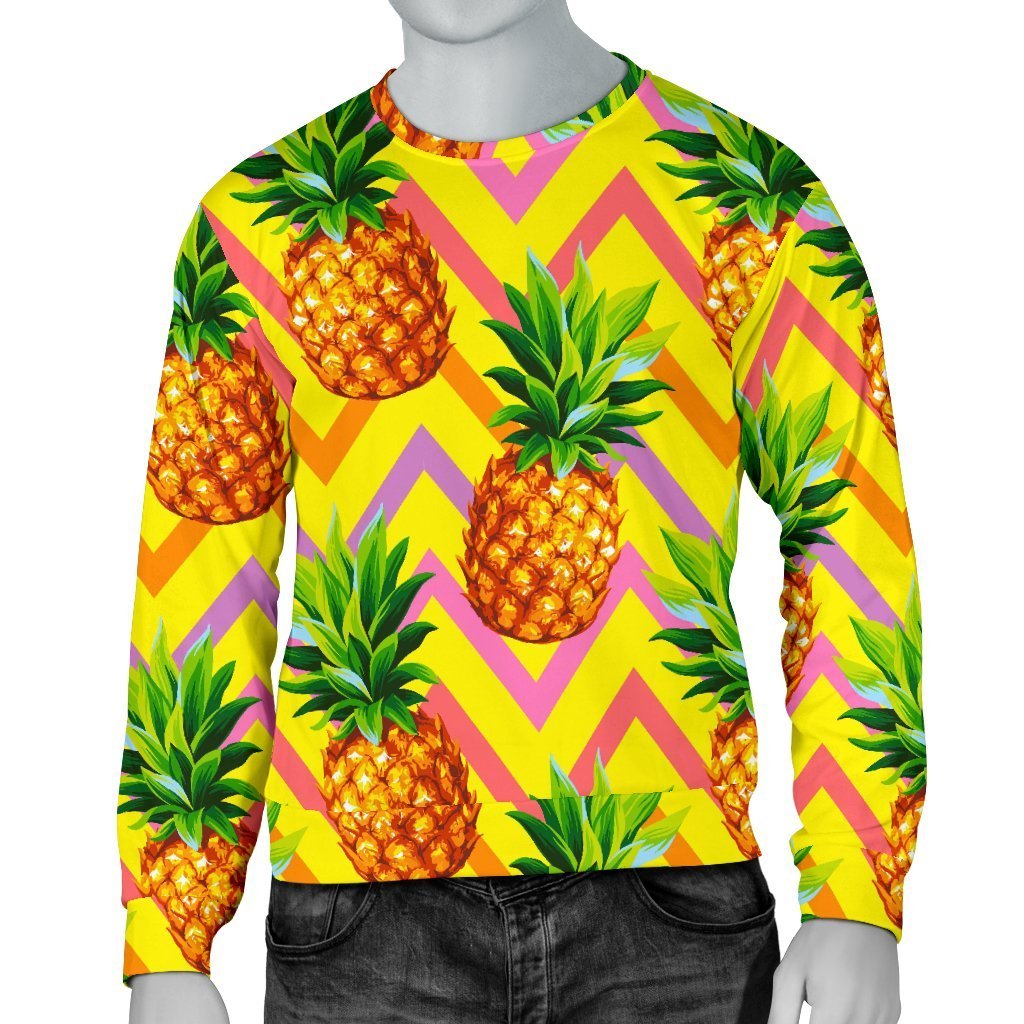 Pastel Zig Zag Pineapple Pattern Print Men's Crewneck Sweatshirt GearFrost
