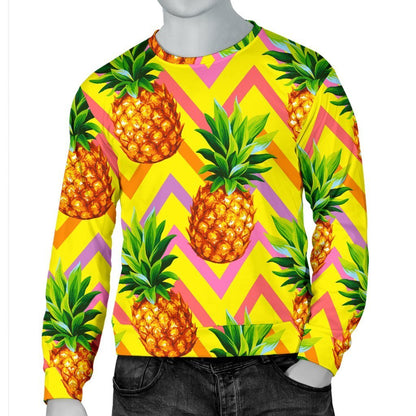 Pastel Zig Zag Pineapple Pattern Print Men's Crewneck Sweatshirt GearFrost