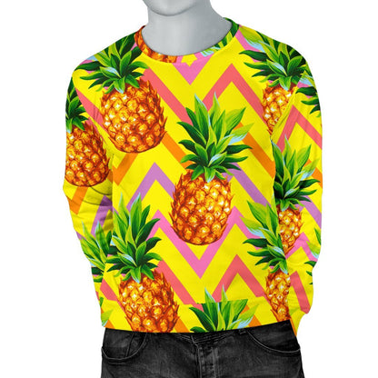 Pastel Zig Zag Pineapple Pattern Print Men's Crewneck Sweatshirt GearFrost