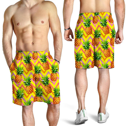 Pastel Zig Zag Pineapple Pattern Print Men's Shorts