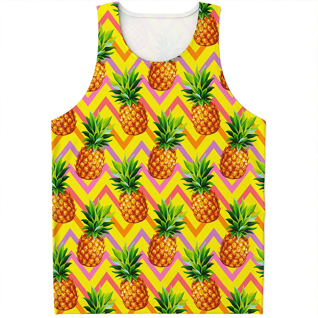 Pastel Zig Zag Pineapple Pattern Print Men's Tank Top