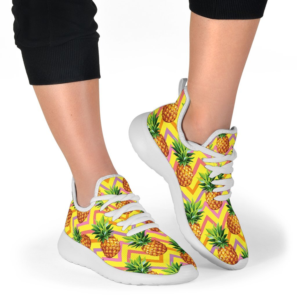 Pastel Zig Zag Pineapple Pattern Print Mesh Knit Shoes GearFrost