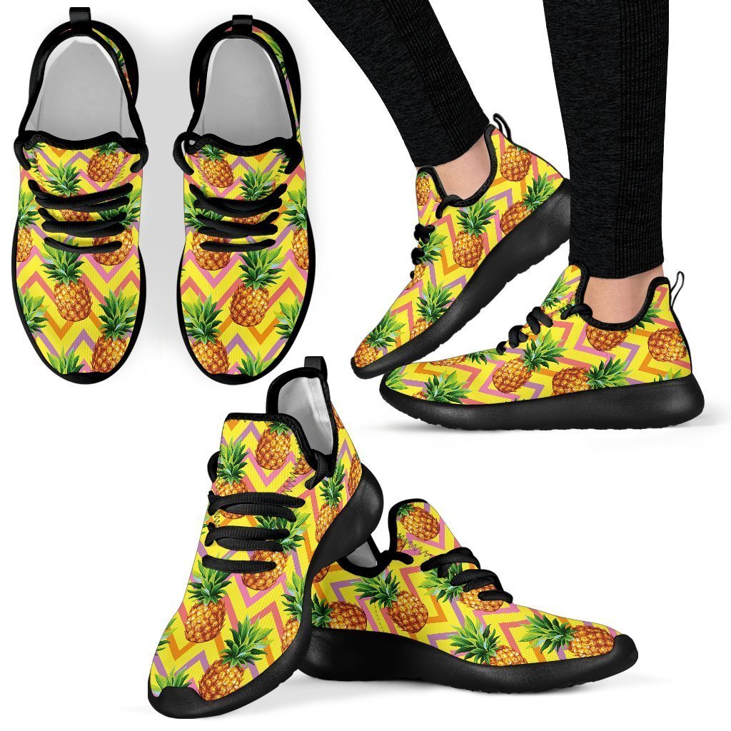 Pastel Zig Zag Pineapple Pattern Print Mesh Knit Shoes GearFrost