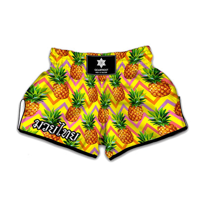 Pastel Zig Zag Pineapple Pattern Print Muay Thai Boxing Shorts