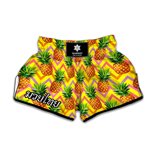 Pastel Zig Zag Pineapple Pattern Print Muay Thai Boxing Shorts