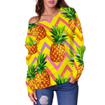 Pastel Zig Zag Pineapple Pattern Print Off Shoulder Sweatshirt GearFrost