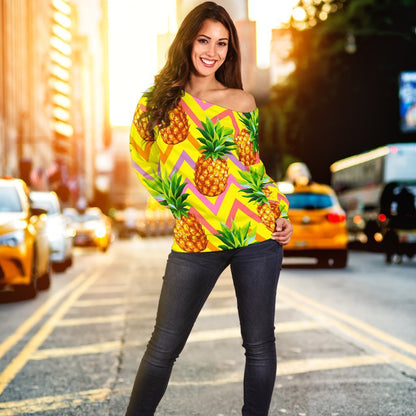 Pastel Zig Zag Pineapple Pattern Print Off Shoulder Sweatshirt GearFrost