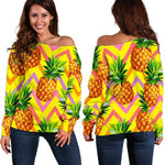 Pastel Zig Zag Pineapple Pattern Print Off Shoulder Sweatshirt GearFrost