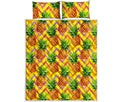 Pastel Zig Zag Pineapple Pattern Print Quilt Bed Set