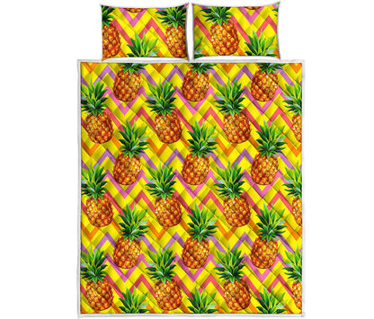 Pastel Zig Zag Pineapple Pattern Print Quilt Bed Set