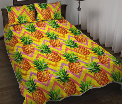Pastel Zig Zag Pineapple Pattern Print Quilt Bed Set