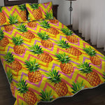 Pastel Zig Zag Pineapple Pattern Print Quilt Bed Set