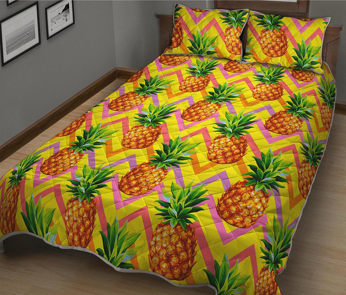 Pastel Zig Zag Pineapple Pattern Print Quilt Bed Set