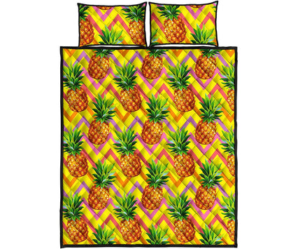 Pastel Zig Zag Pineapple Pattern Print Quilt Bed Set