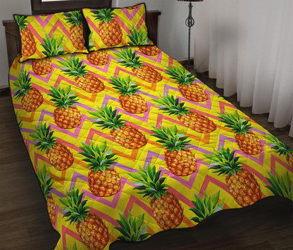 Pastel Zig Zag Pineapple Pattern Print Quilt Bed Set