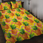 Pastel Zig Zag Pineapple Pattern Print Quilt Bed Set