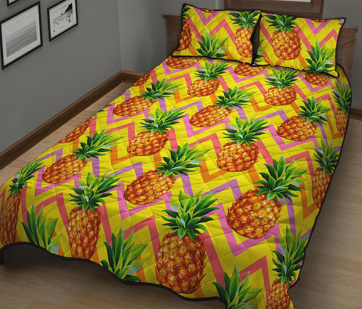 Pastel Zig Zag Pineapple Pattern Print Quilt Bed Set