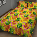 Pastel Zig Zag Pineapple Pattern Print Quilt Bed Set