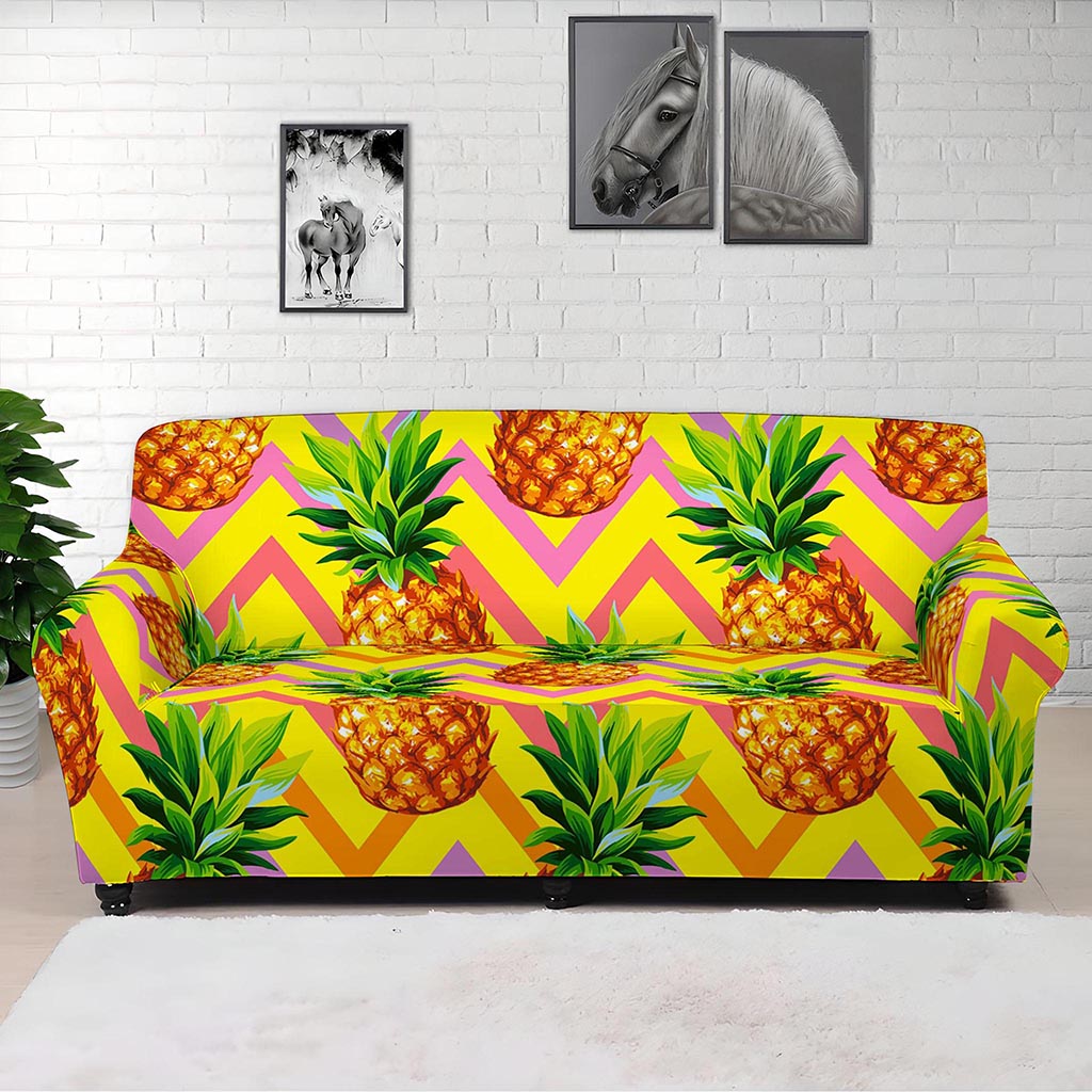 Pastel Zig Zag Pineapple Pattern Print Sofa Cover