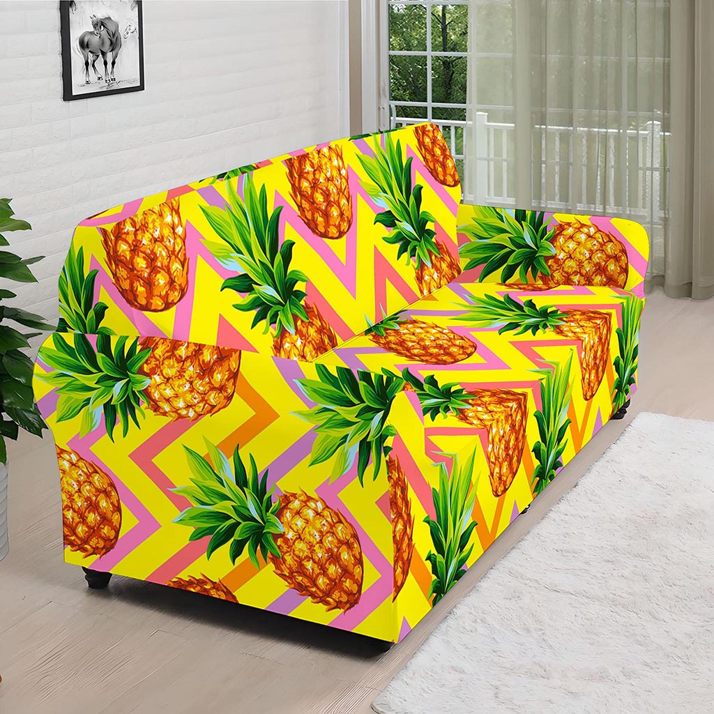Pastel Zig Zag Pineapple Pattern Print Sofa Cover