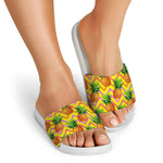 Pastel Zig Zag Pineapple Pattern Print White Slide Sandals