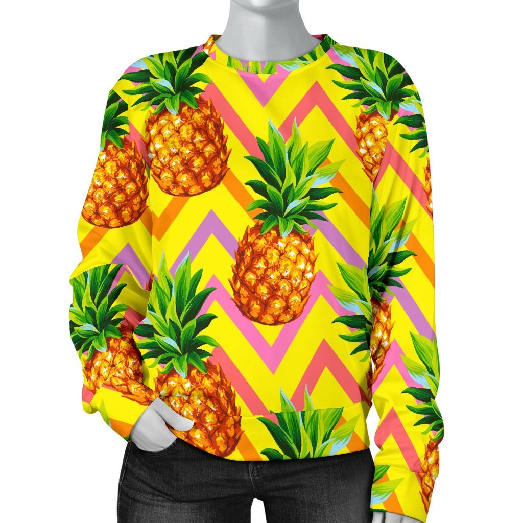 Pastel Zig Zag Pineapple Pattern Print Women's Crewneck Sweatshirt GearFrost