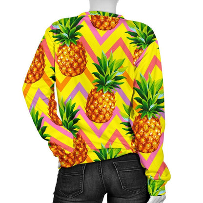 Pastel Zig Zag Pineapple Pattern Print Women's Crewneck Sweatshirt GearFrost