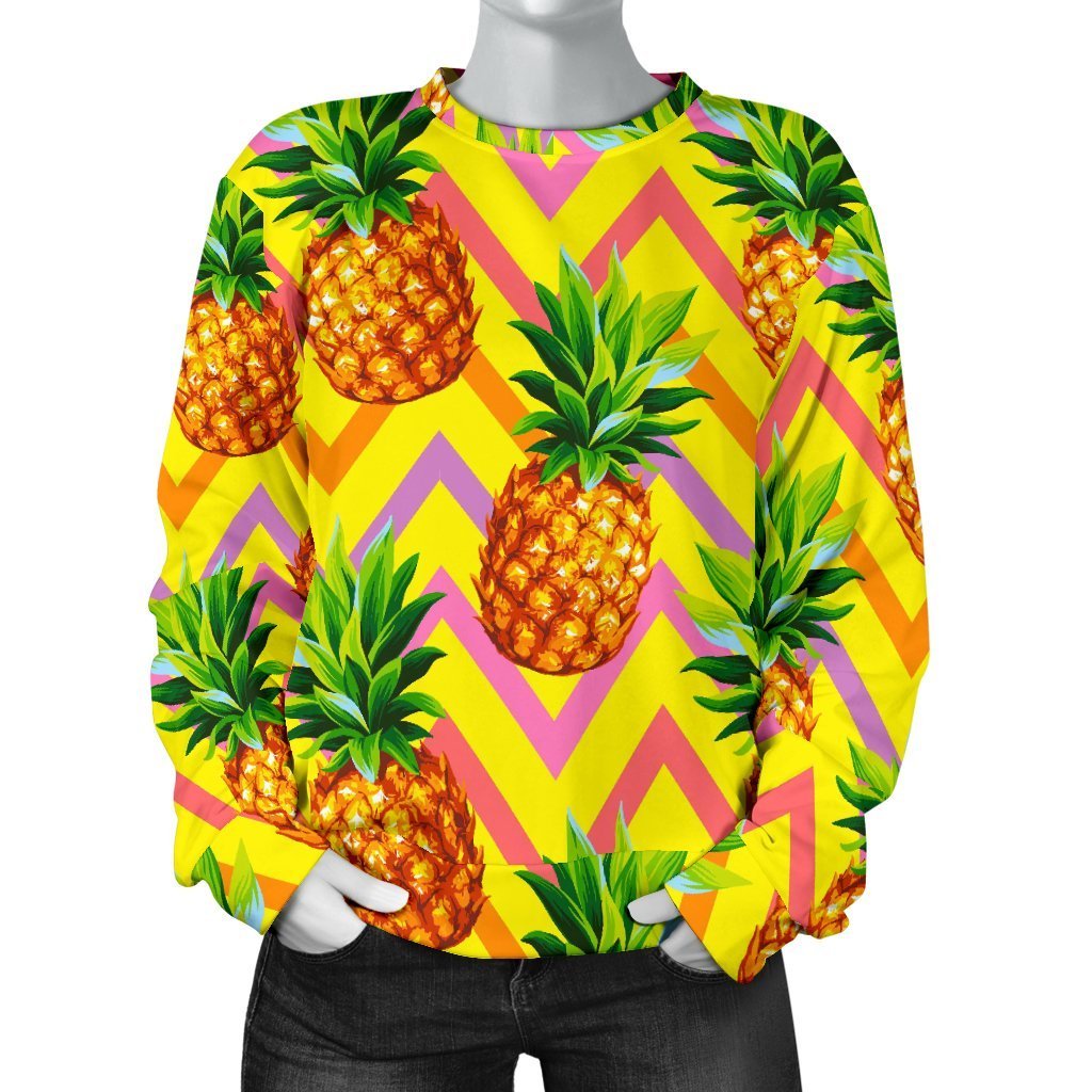 Pastel Zig Zag Pineapple Pattern Print Women's Crewneck Sweatshirt GearFrost