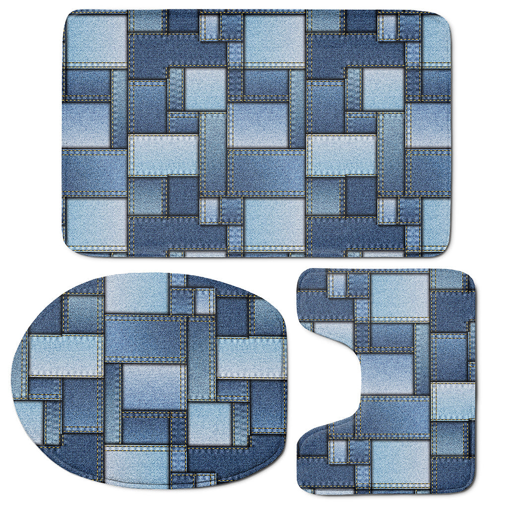 Patchwork Denim Jeans Pattern Print 3 Piece Bath Mat Set