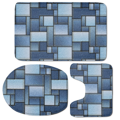 Patchwork Denim Jeans Pattern Print 3 Piece Bath Mat Set