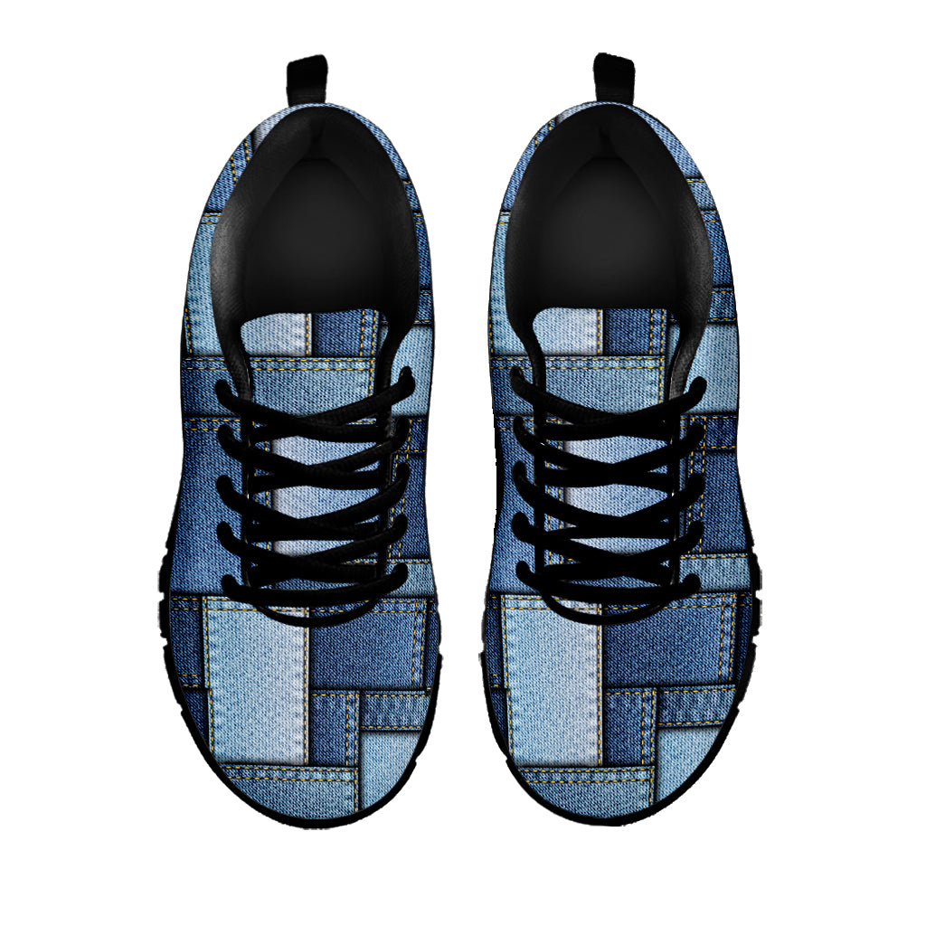 Patchwork Denim Jeans Pattern Print Black Sneakers