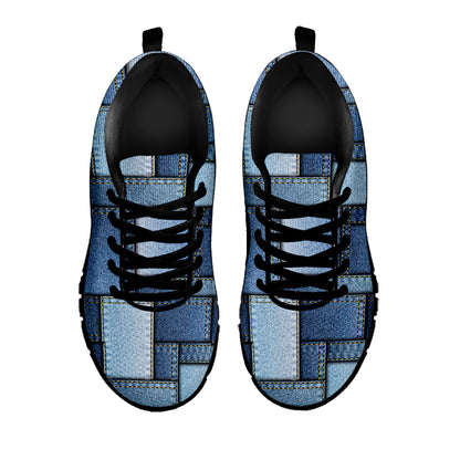 Patchwork Denim Jeans Pattern Print Black Sneakers
