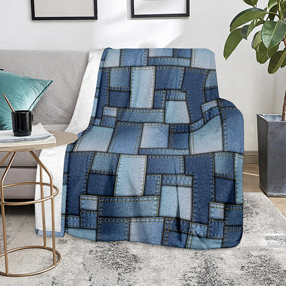 Patchwork Denim Jeans Pattern Print Blanket