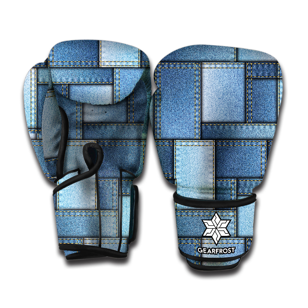 Patchwork Denim Jeans Pattern Print Boxing Gloves
