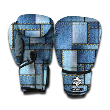 Patchwork Denim Jeans Pattern Print Boxing Gloves