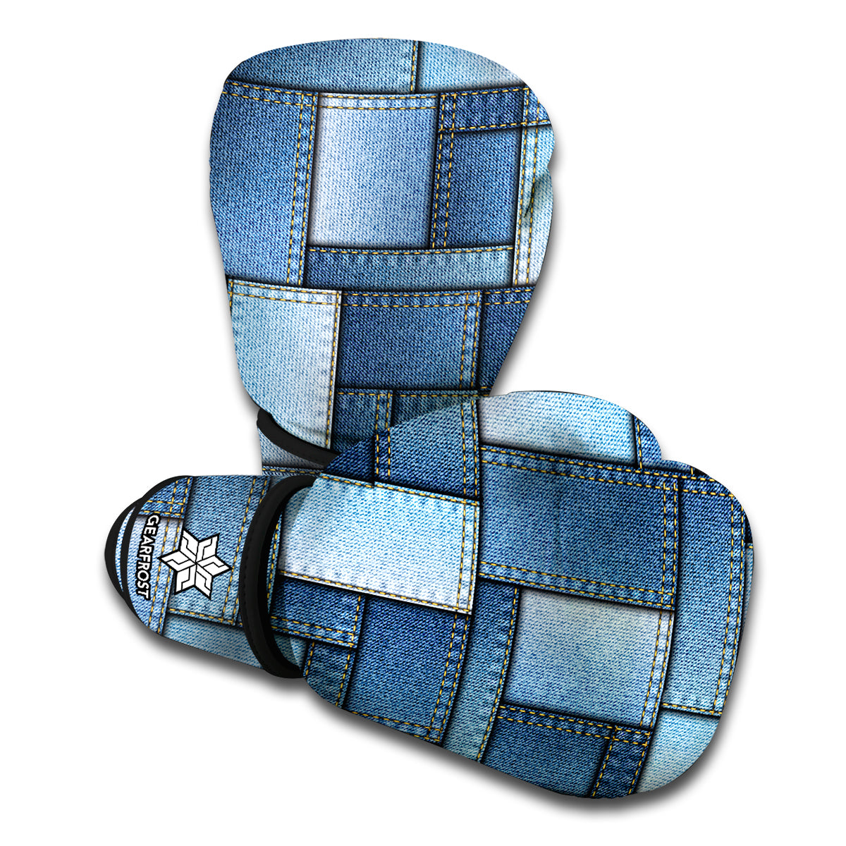 Patchwork Denim Jeans Pattern Print Boxing Gloves