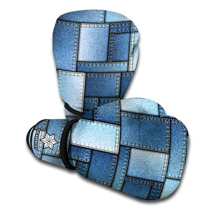 Patchwork Denim Jeans Pattern Print Boxing Gloves