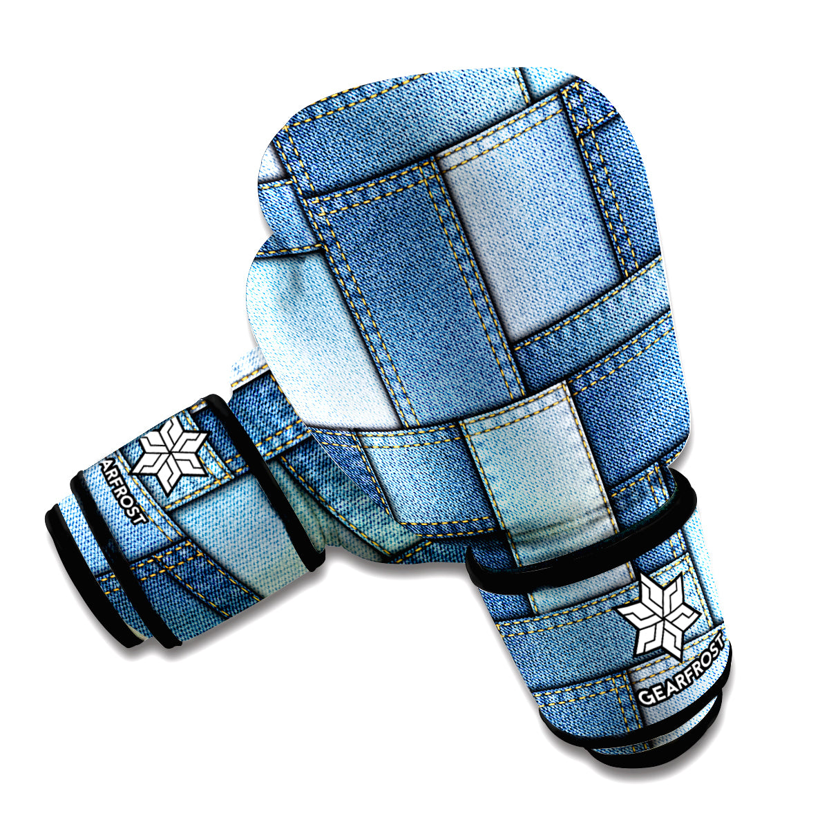 Patchwork Denim Jeans Pattern Print Boxing Gloves