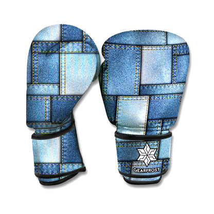 Patchwork Denim Jeans Pattern Print Boxing Gloves