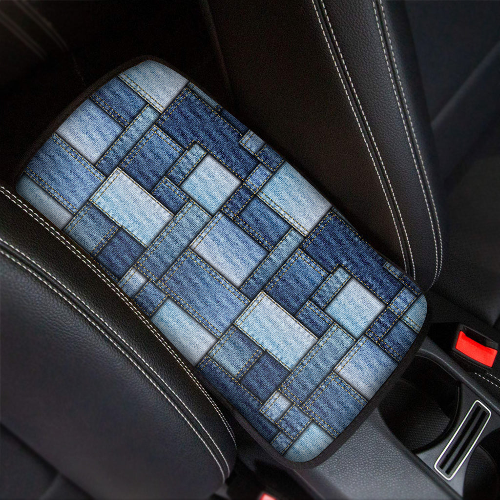 Patchwork Denim Jeans Pattern Print Car Center Console Cover